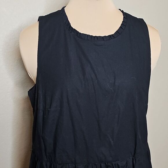 J.crew 8 Black Poplin Cotton Sleeveless Tiered Dress with pockets - Picture 3 of 10